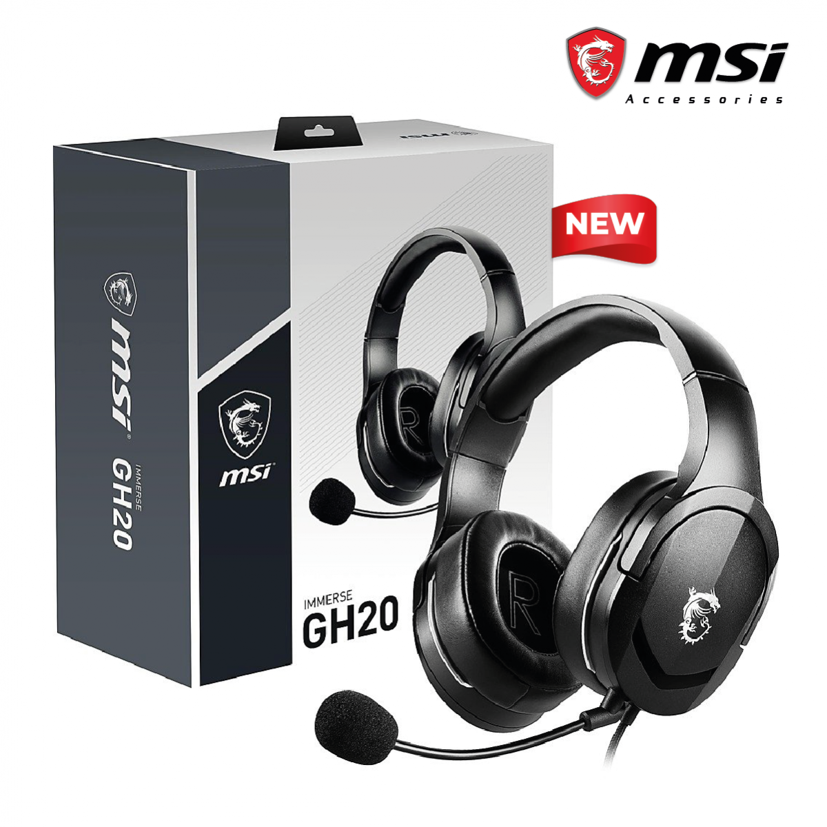 MSI Immerse GH20 Wired, Adjustable Lightweight Design, Gaming Headset