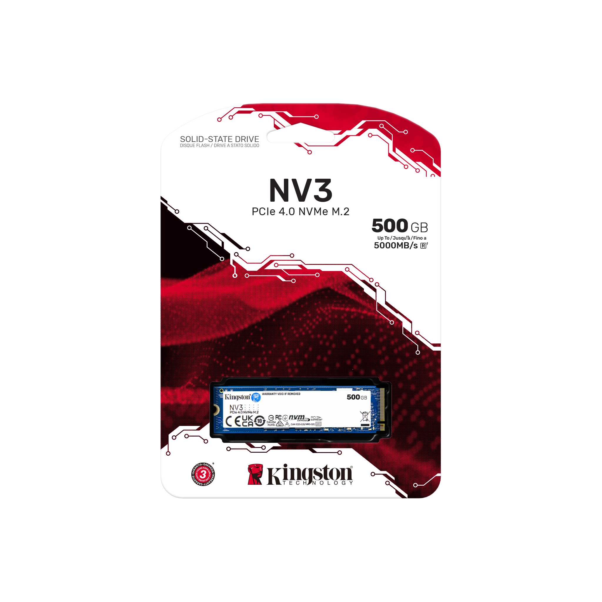 Kingston NV3 500GB PCIe 4.0 NVMe SSD M.2 Up To 5000/3000 MB/s Read/Write