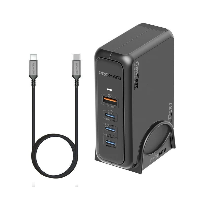 Promate GANPORT-140W 140W Super-Speed GaNFast Charging Station with Power Delivery 3.1 & Quick Charge 3.0