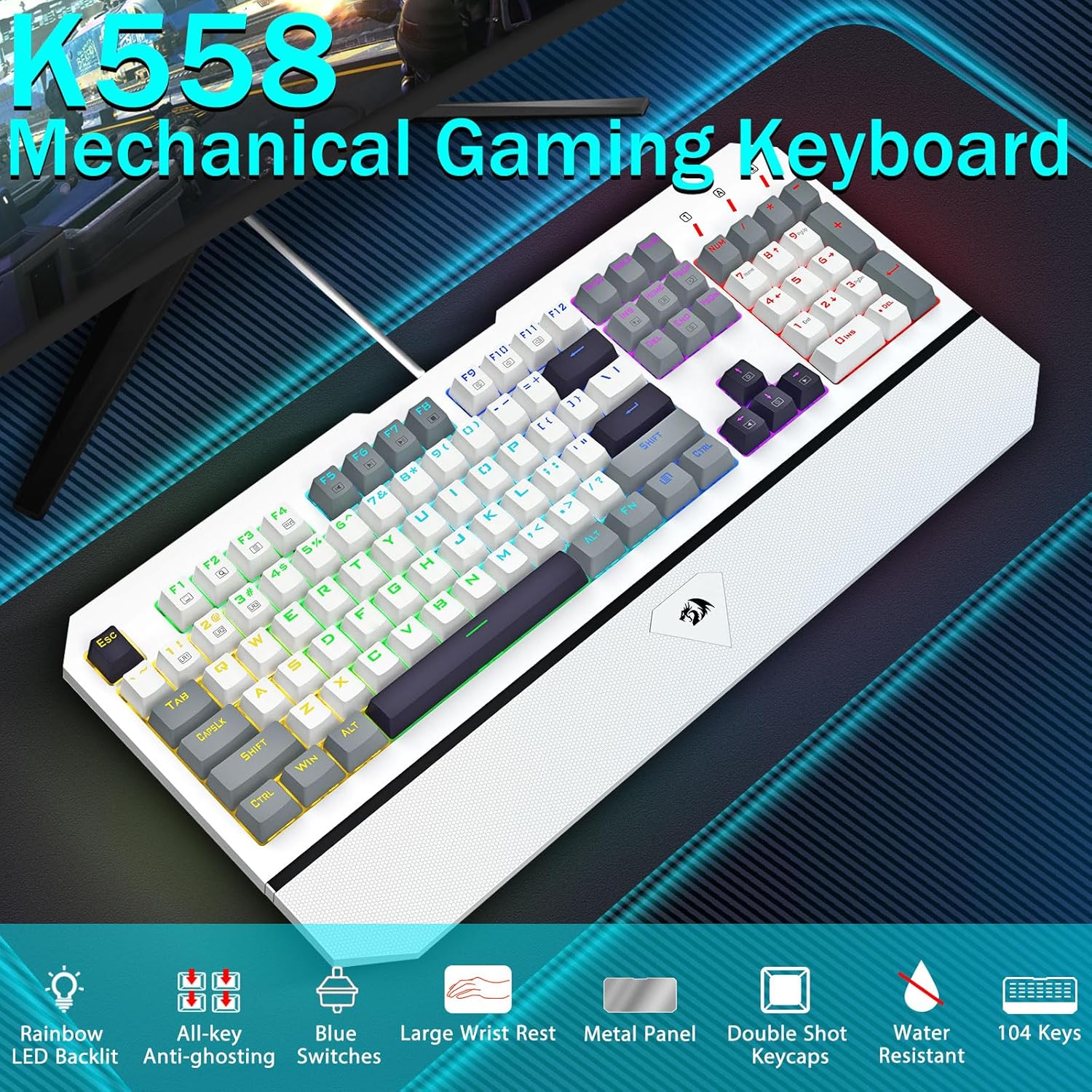Redragon K558WGB-R Andromeda Wired Gaming Keyboard - White
