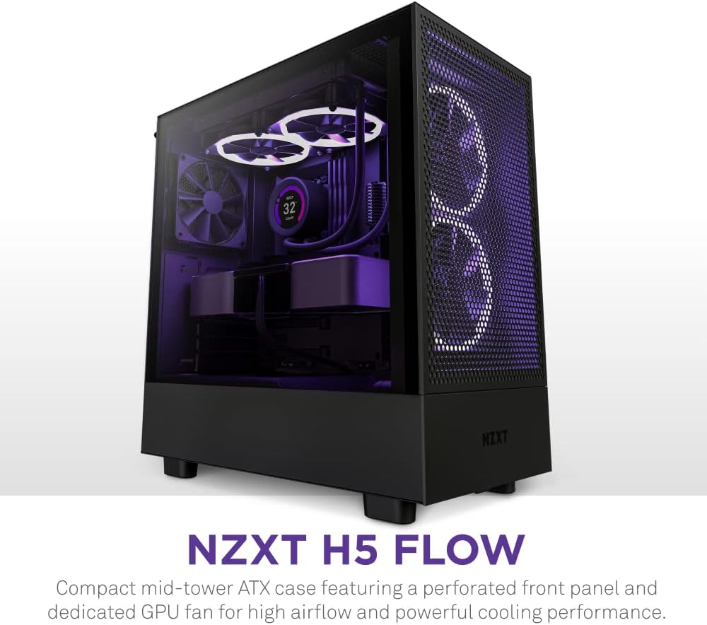 NZXT H5 Flow RGB ATX Tempered Glass Mid Tower (BLACK) Gaming Case