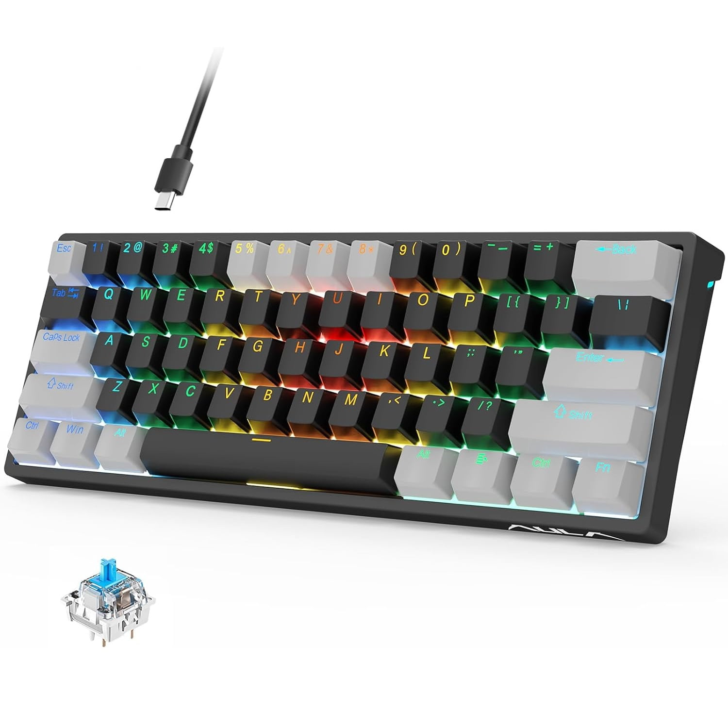 AULA F3261 RGB 60 Percent Gaming with Blue Switches Wired Mechanical Keyboard - Grey & Black