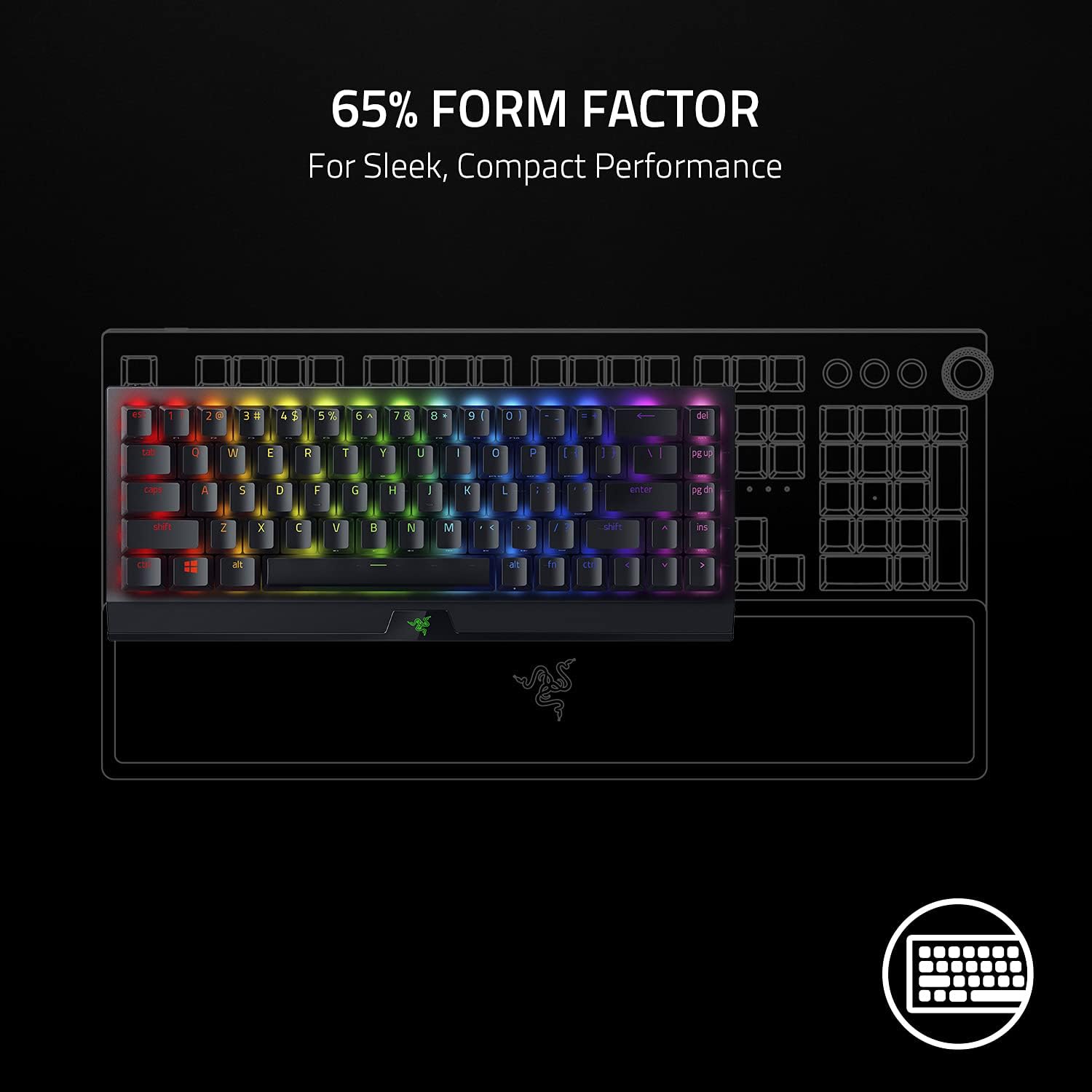 Razer BlackWidow V3 Mini Hyperspeed Phantom Edition 65% Wireless Mechanical Gaming Keyboard - Black