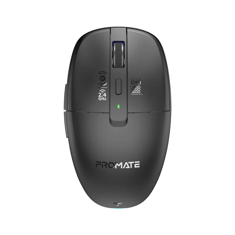Promate Flixi Dual Mode Wireless Mouse with Rechargeable Battery BT & 2.4GHz Connectivity - Black