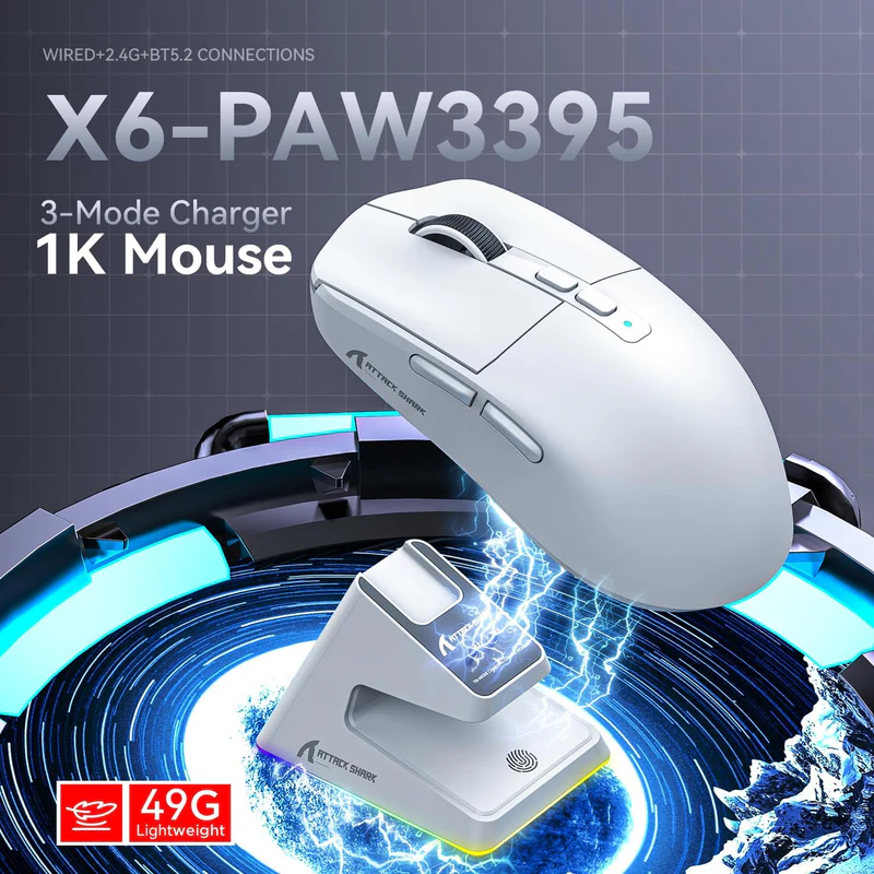 ATTACK SHARK X6 PAW-3395 Wireless Gaming Mouse - Black