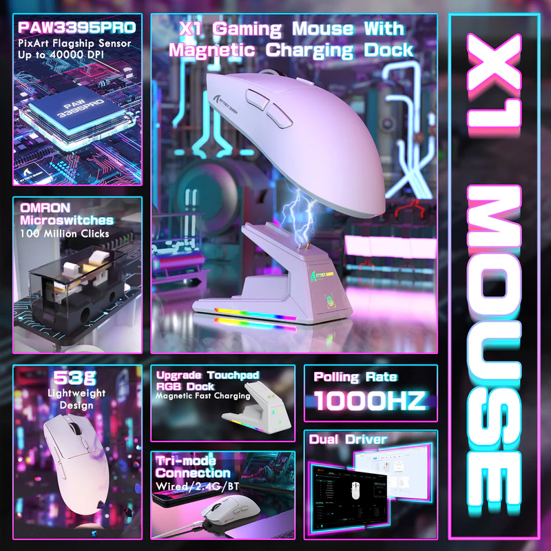 ATTACK SHARK X1 PAW-3395 Wireless Gaming Mouse - Black