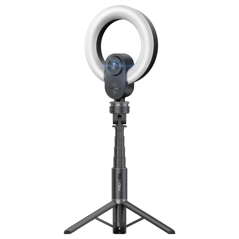 Promate VistaCam 2K Ultra-HD Webcam with Built-in Mic & Ring Light and detachable Tripod