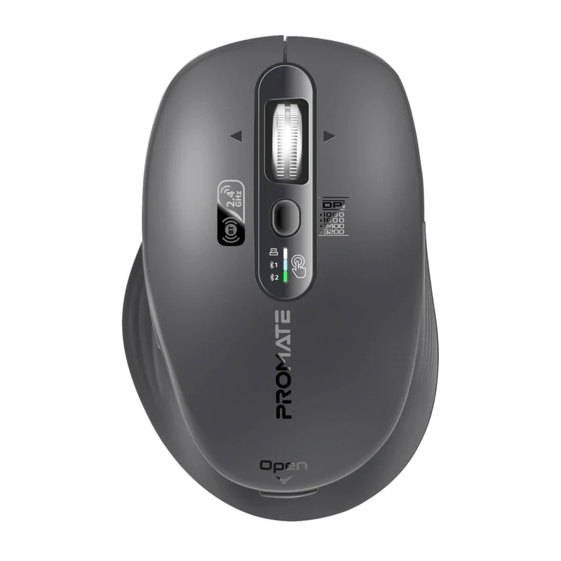Promate SamoTri Tri-Connect Wireless Mouse with Rechargeable Battery, 2.4G and Dual BT Connectivity - Black