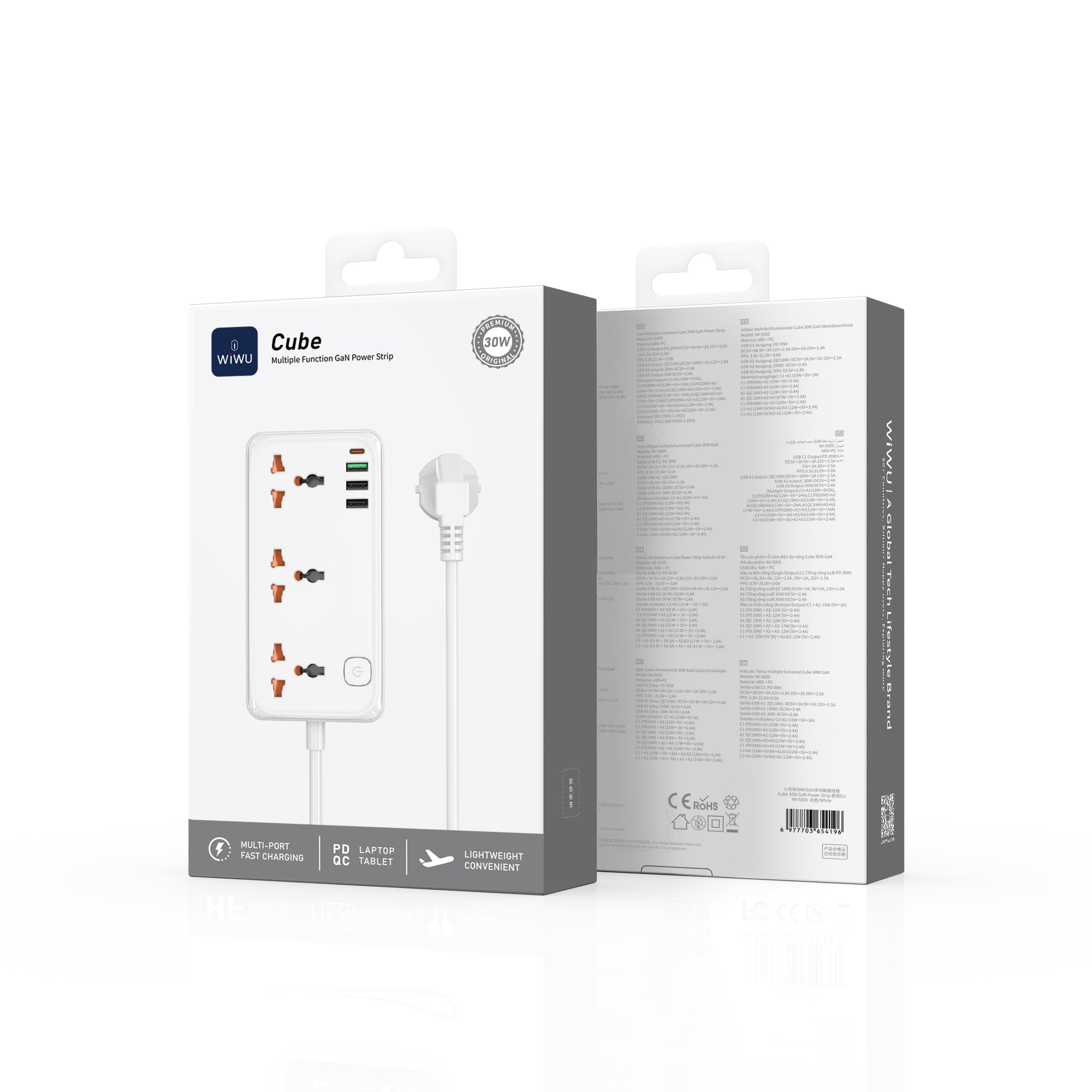 WIWU Wi-S005 EU 30W Cube Multiple Function GaN Power Strip 1C3A+3 sockets