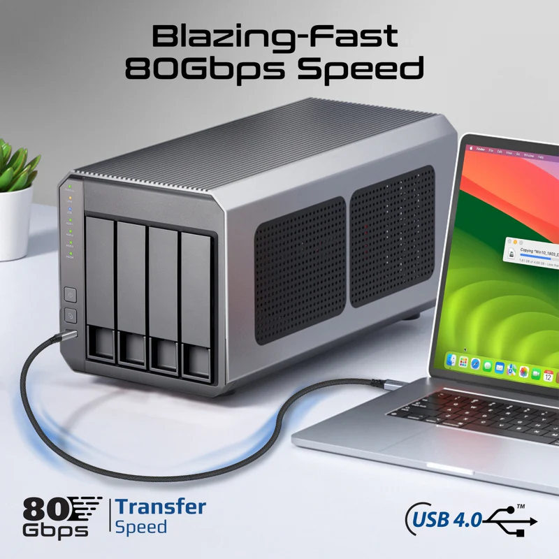 Promate PowerBolt5-80G High-Speed 80Gbps USB4™ Cable with 240W PD Support - Black