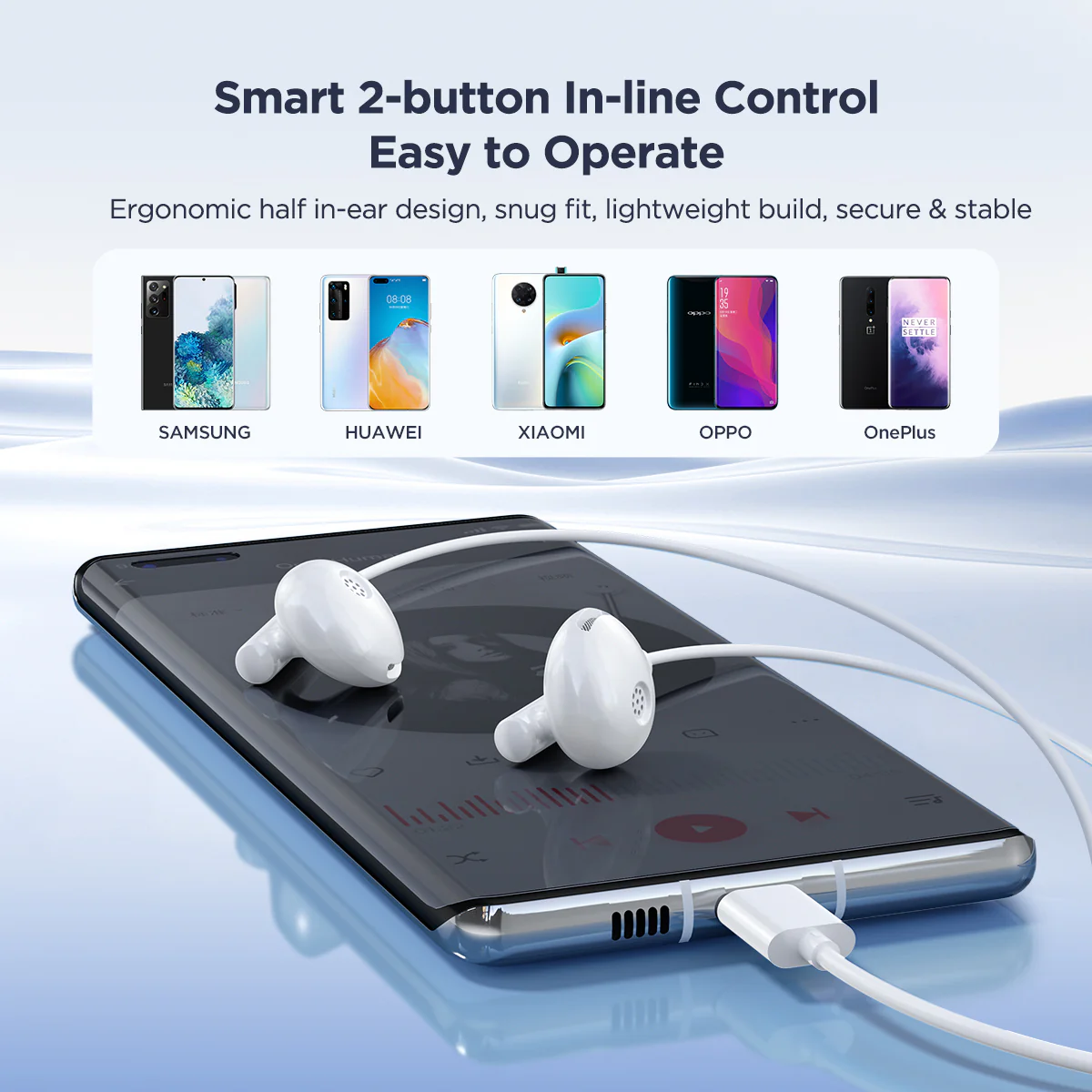 JOYROOM JR-EC05 TYPE-C Series Half In-Ear Wired Earphones-White