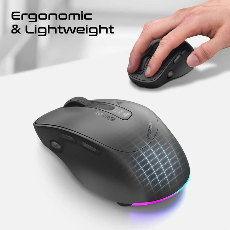 Promate Blix-3M Silent-Click 1600DPI Triple-Mode Rechargeable Mouse w/ Multi-Device Connectivity - Black