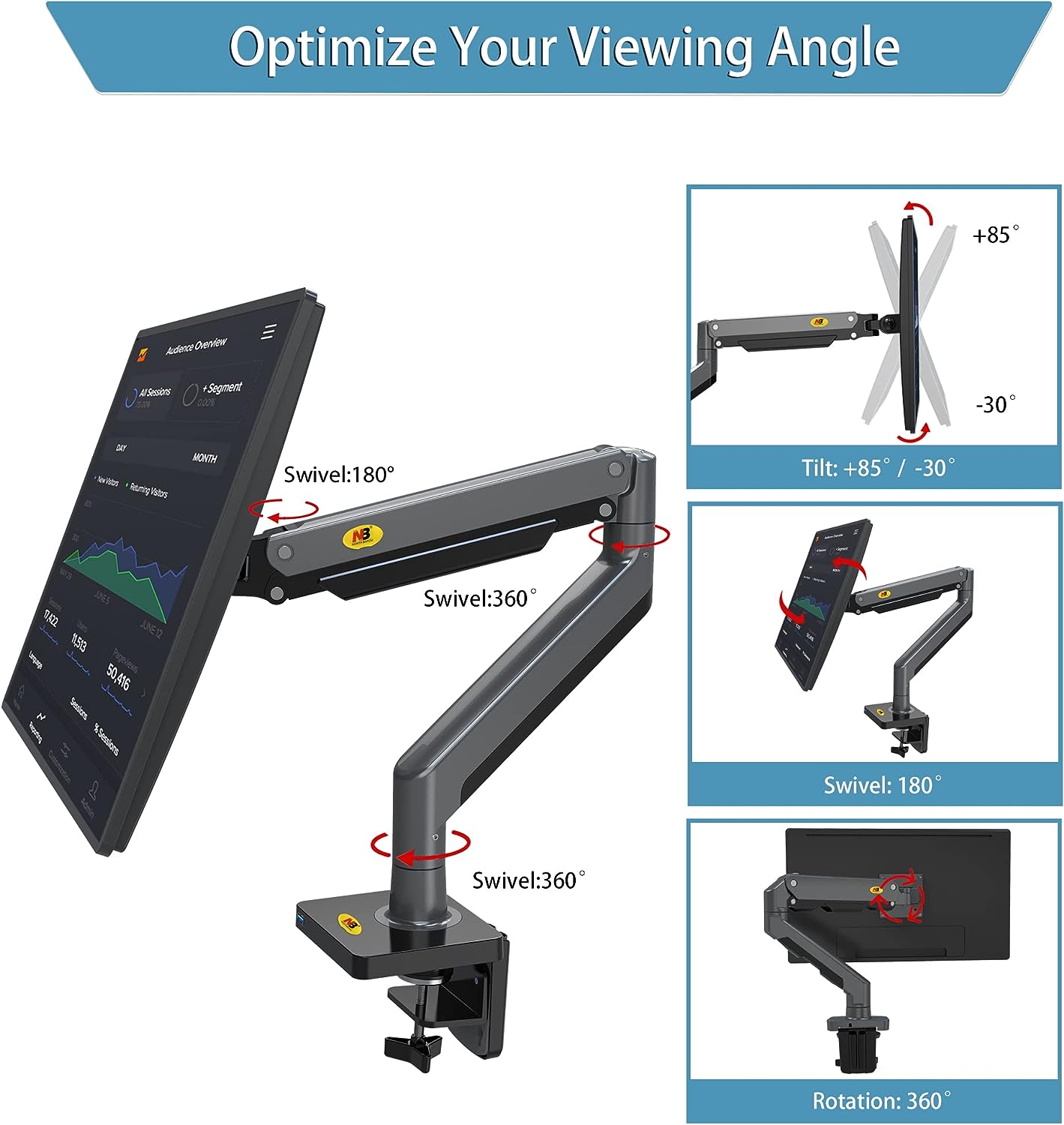 NB North Bayou G40 Monitor Arm Full Motion  for 22''-40'' Monitor Stand