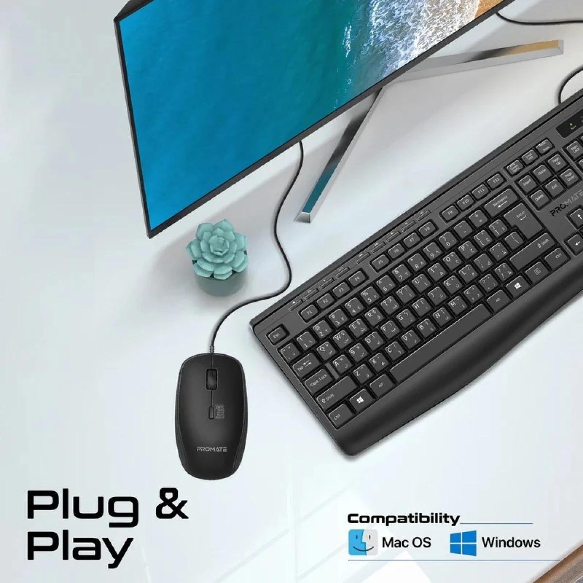 Promate Combo-CM4 Wired Keyboard and Mouse Combo, with Arabic characters