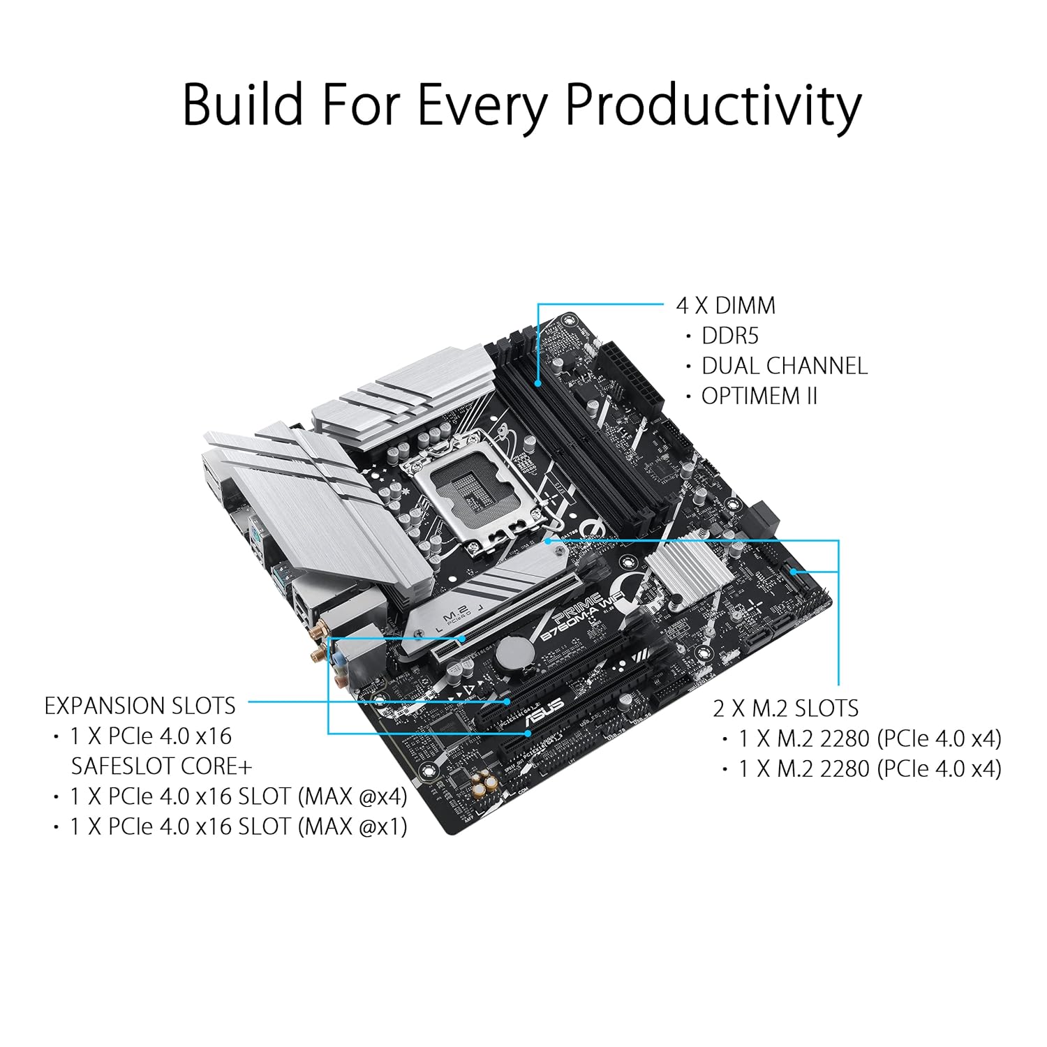ASUS PRIME B760M-A WIFI DDR5 (13th and 12th Gen) LGA 1700 mATX Motherboard