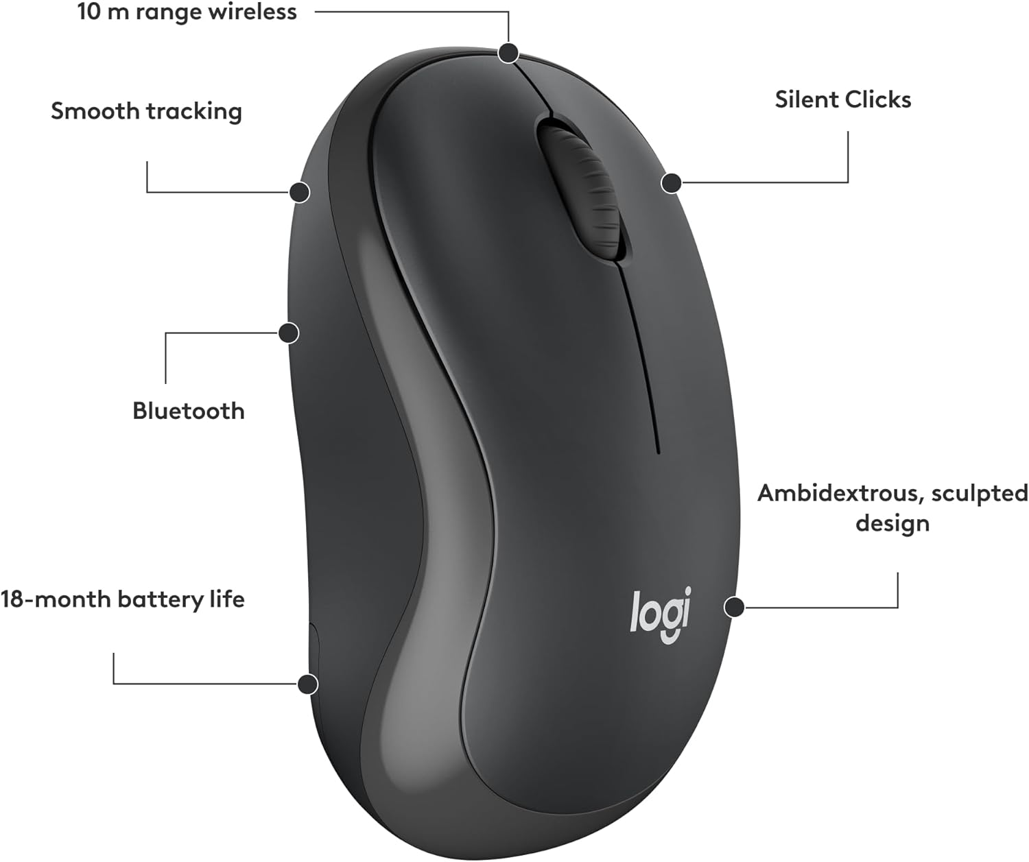Logitech M240 Silent Bluetooth Mouse with Comfortable Shape - Graphite
