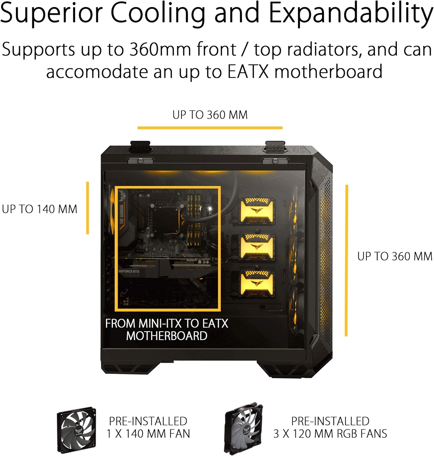 ASUS TUF GT501  EATX, tempered-glass side panel, 120 mm RGB fan GAMING CASE