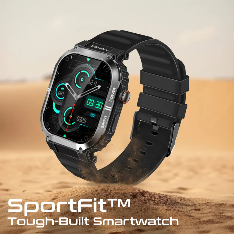 Promate SportFit Tough-Built Smart watch with BT Calling - Black