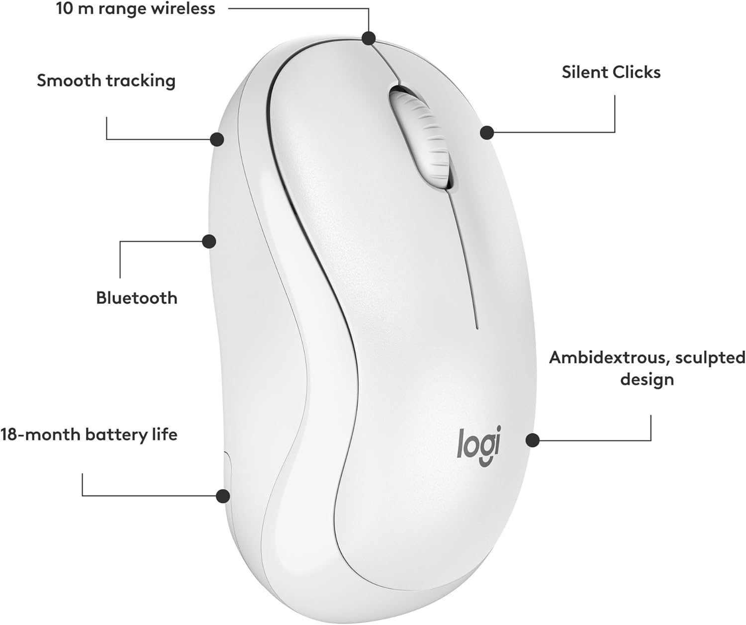 Logitech M240 Silent Bluetooth Mouse with Comfortable Shape - Off White