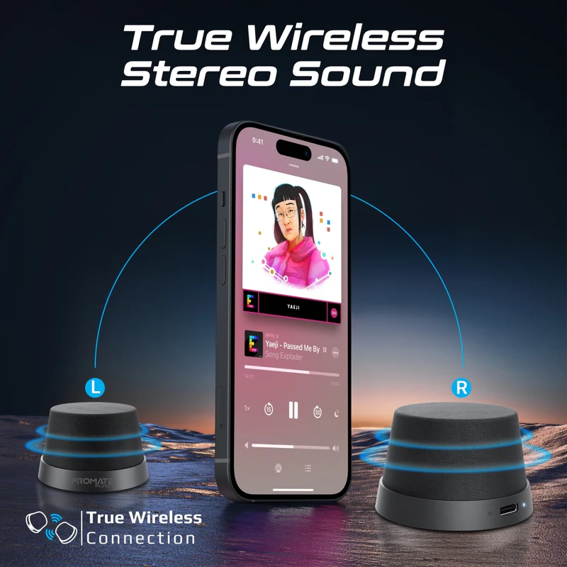 Promate Punch High-Fidelity Mini Bluetooth Speaker with MagSafe Compatible Base - Pink