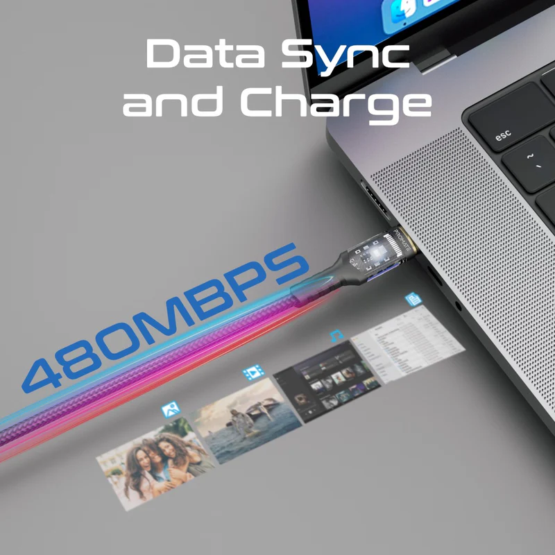 Promate LucidLine-CC200 High Tensile Transparent 100W Power Delivery USB-C Cable with LED Light