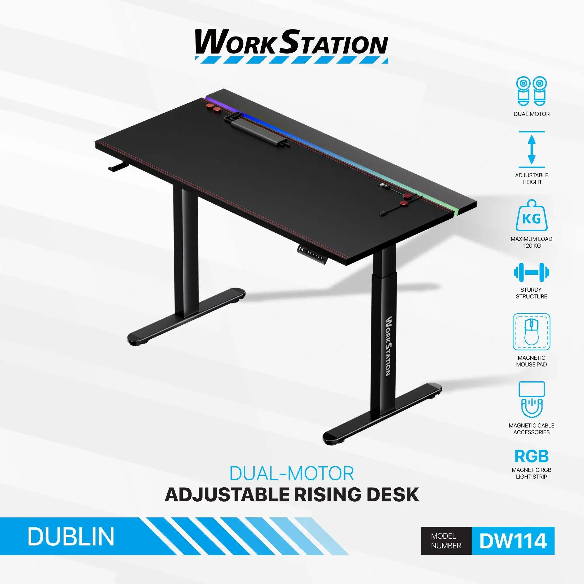 FANTECH DW114 DUBLIN Workstation Dual Motor Adjustable Rising Magnetic Desk - Black
