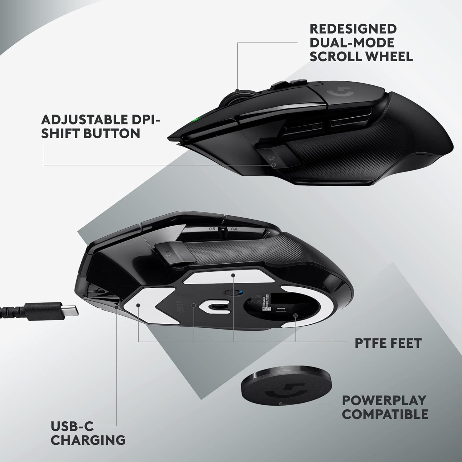 Logitech G502 X Lightspeed  , HERO 25K  - BLACK Wireless Gaming Mouse