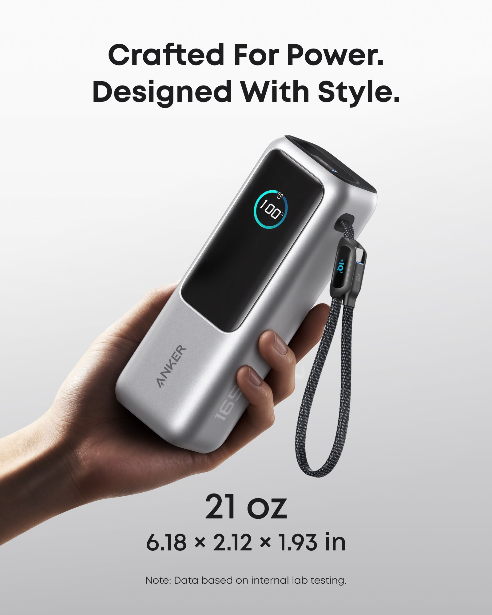 ANKER POWER BANK 25K 165W BUILT IN USB-C AND RETRACTABLE CABLE SILVER