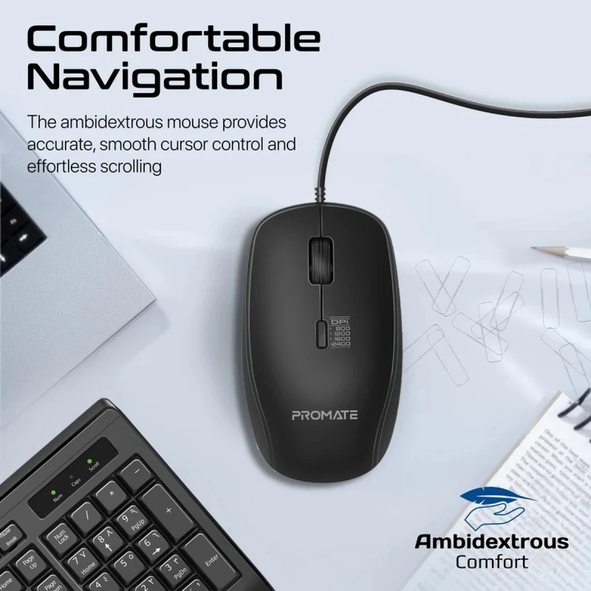Promate Combo-CM4 Wired Keyboard and Mouse Combo, with Arabic characters