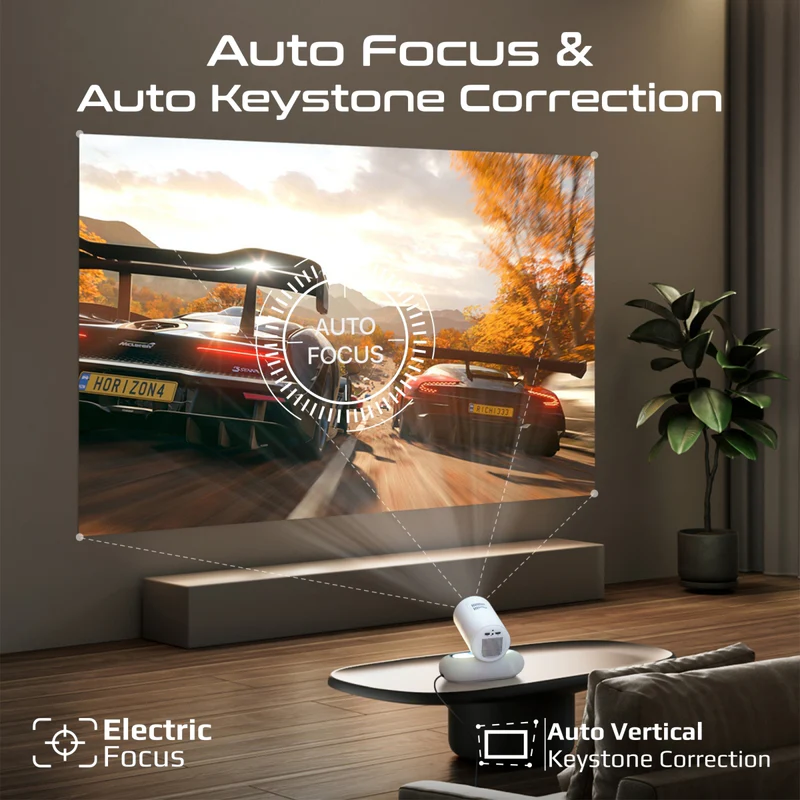 Promate Beamer-250R 4K Compatible HD Wireless LCD Projector with Built-In Speaker & Ambient RGB light - White