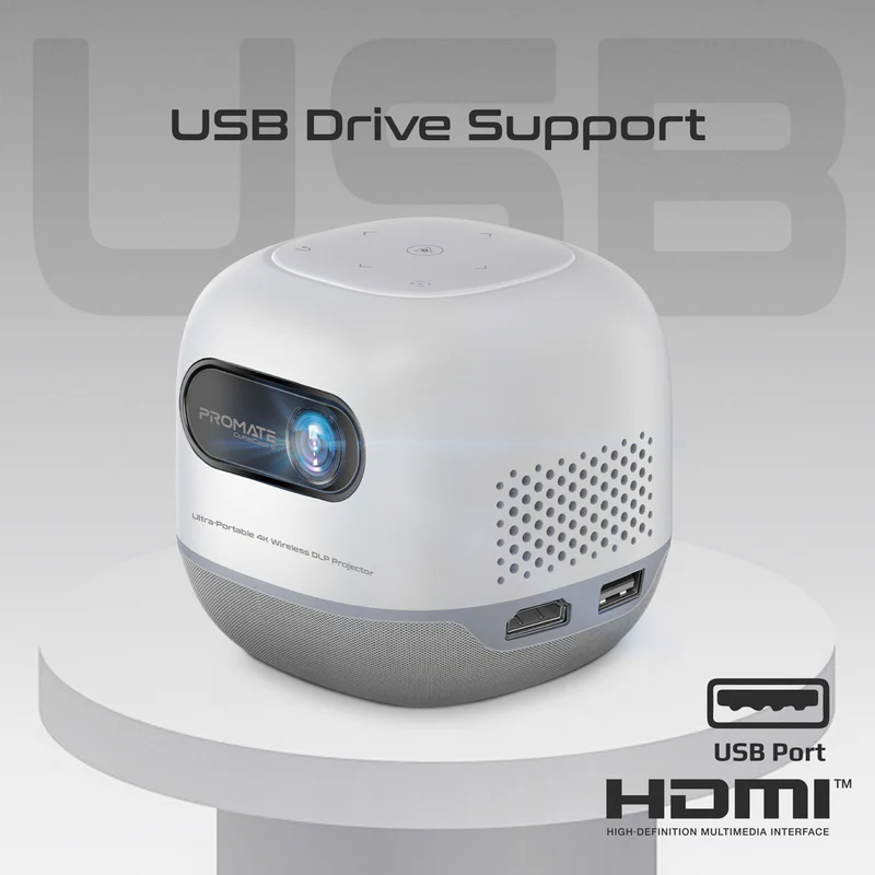 Promate CubeCast-2 Ultra-Portable 4K Wireless DLP Projector with Touch Controls