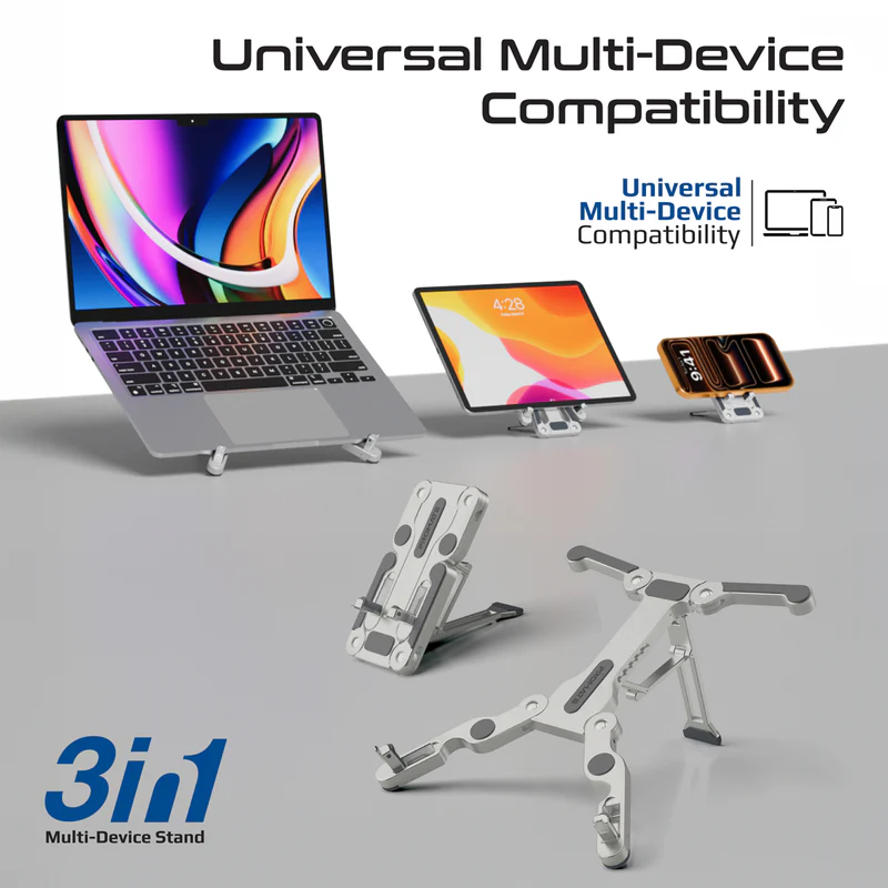 Promate FoldiX Compact Multi-Level Folding Laptop Stand w/ Anti-Slip Design - Grey