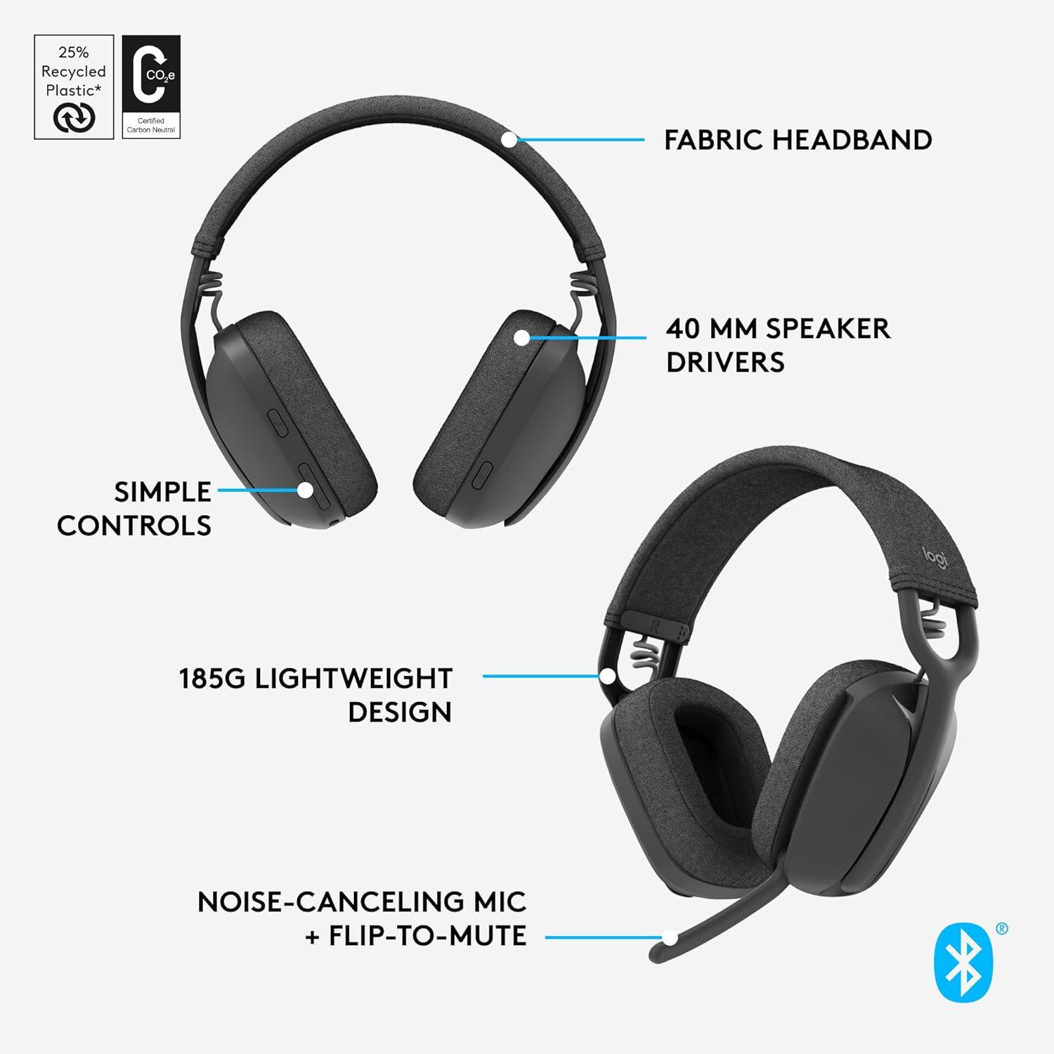 Logitech Zone Vibe 100 Wireless & Bluetooth Over Ear Headphones HEADSET