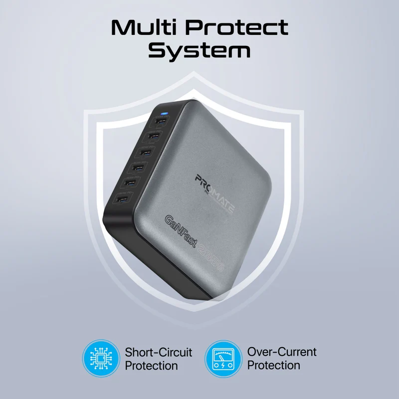 Promate PowerBase-GaN285 285W Ultra-Fast GanFast Multi-Port Desktop Charging Station