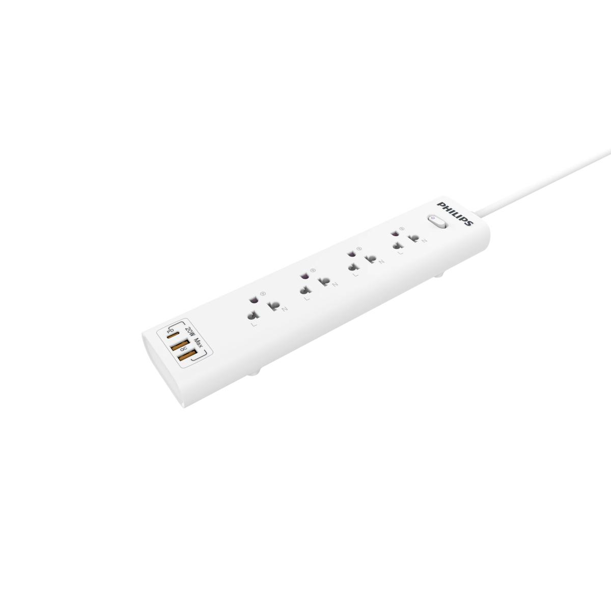 Philips Power Strip 4AC Outlet 1USB-C, 2USB with Overload Protection 2M