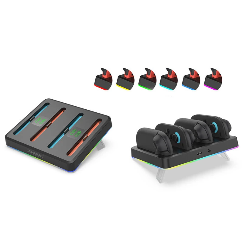 DOBE TNS-3160 Switch2 4-Controller Charging Dock RGB Lighting Wall Mountable Gaming Accessories with Buzzer Alert - Black