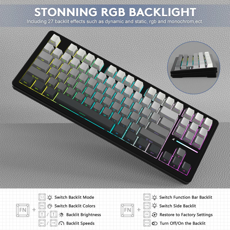 ATTACK SHARK M87Pro V2 Tri-Mode RGB TKL Mechanical Keyboard - White Jade Switch - Moon Night