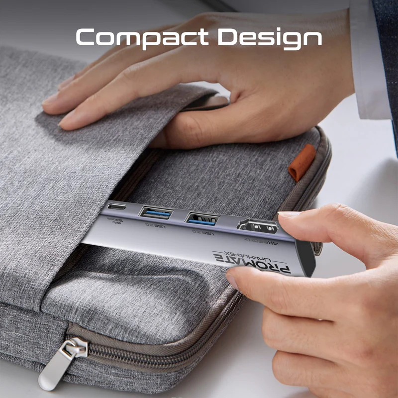 Promate LinkHub-5X 4K@60Hz Multi-function High-Speed USB-C Hub with 100W PD