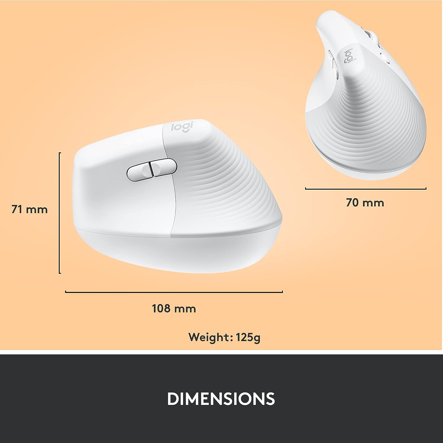 Logitech Lift Vertical Ergonomic Mouse- WHITE , Wireless, Bluetooth or Logi Bolt USB receiver