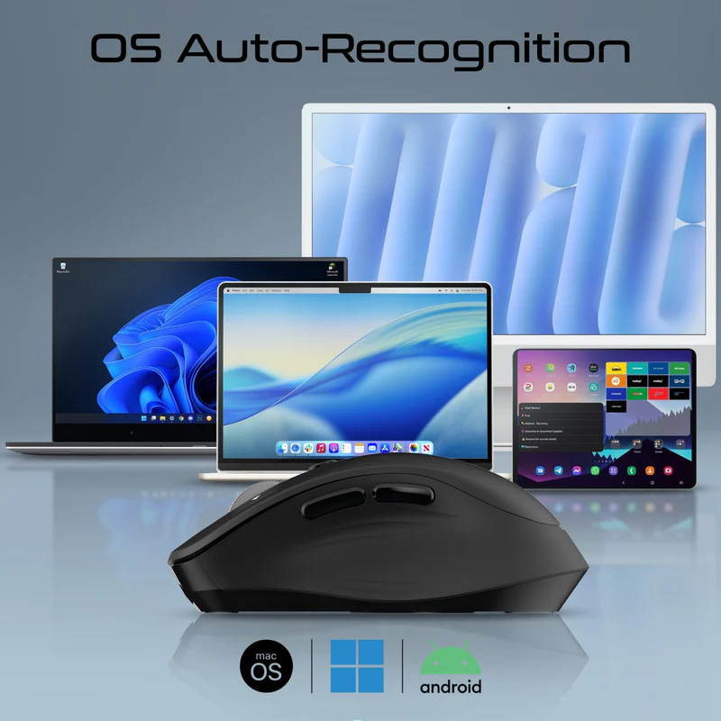 Promate SamoTri Tri-Connect Wireless Mouse with Rechargeable Battery, 2.4G and Dual BT Connectivity - Black