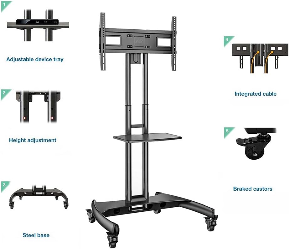 NB North Bayou AVA1500-60-1P TV Cart Rooling TV Stand with Wheels for 32 to 75 Inch  (Black)