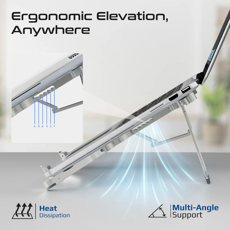 Promate FoldiX Compact Multi-Level Folding Laptop Stand w/ Anti-Slip Design - Grey