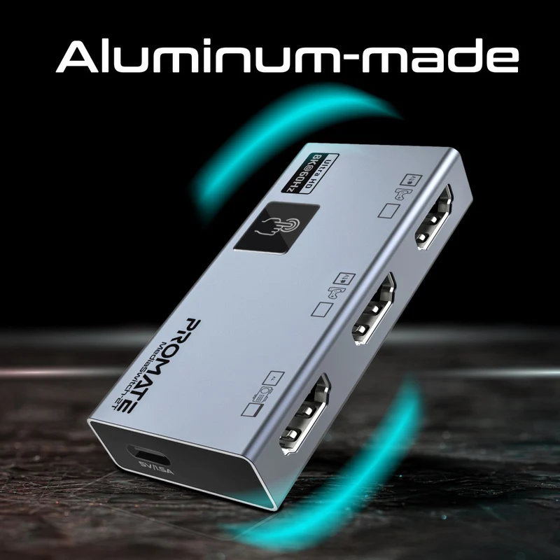 Promate MediaSwitch-2T Ultra-HD 8K@60Hz HDMI Switch with Smart Touch Control