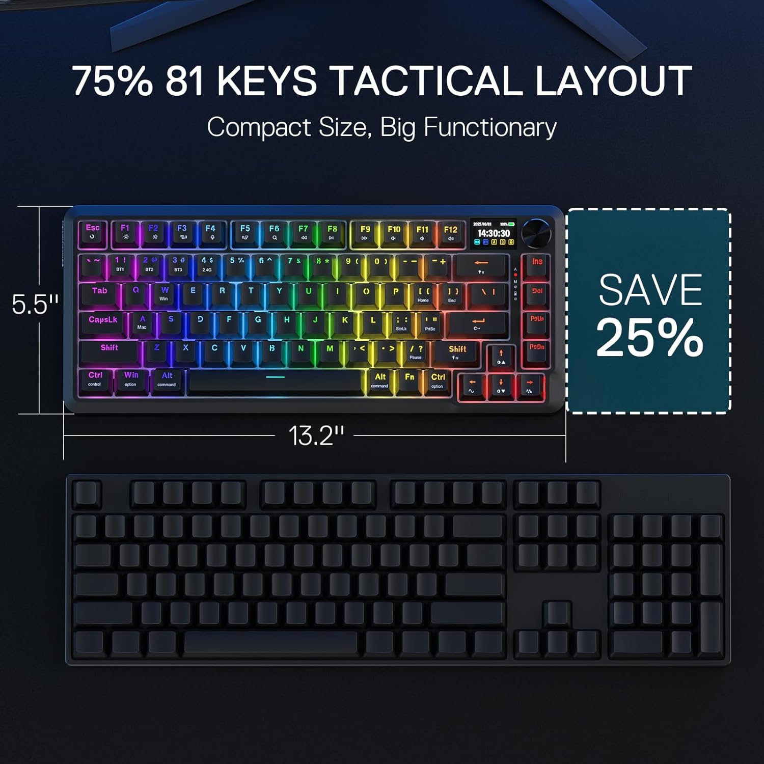 REDRAGON BEHEMOTH K724 PRO 75% Mechanical WIRELESS GAMING KEYBOARD (BLACK)