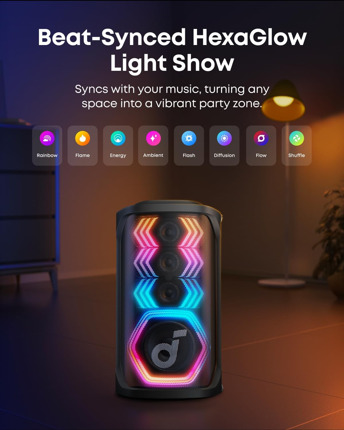 Soundcore Rave 3S AI Party Speaker with 2 Wireless Microphones, 200W Sound, AI Vocal Removal, Reverb, Light Show, 12H Playtime, Portable Bluetooth