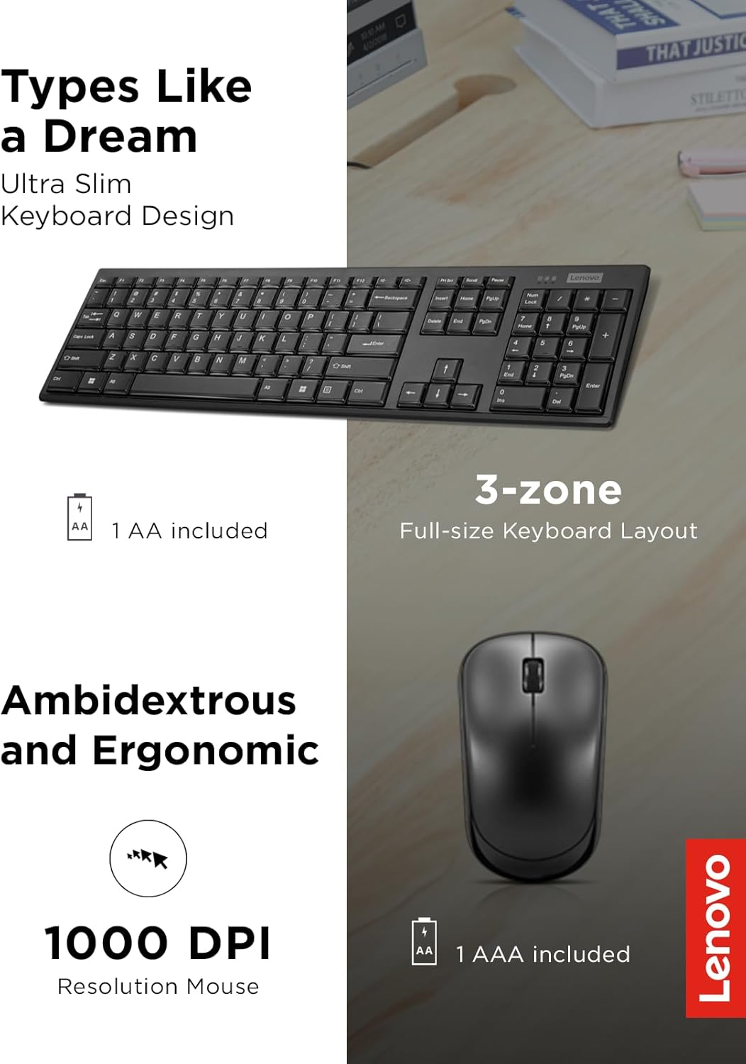 Lenovo100 Wireless Keyboard and Mouse Combo