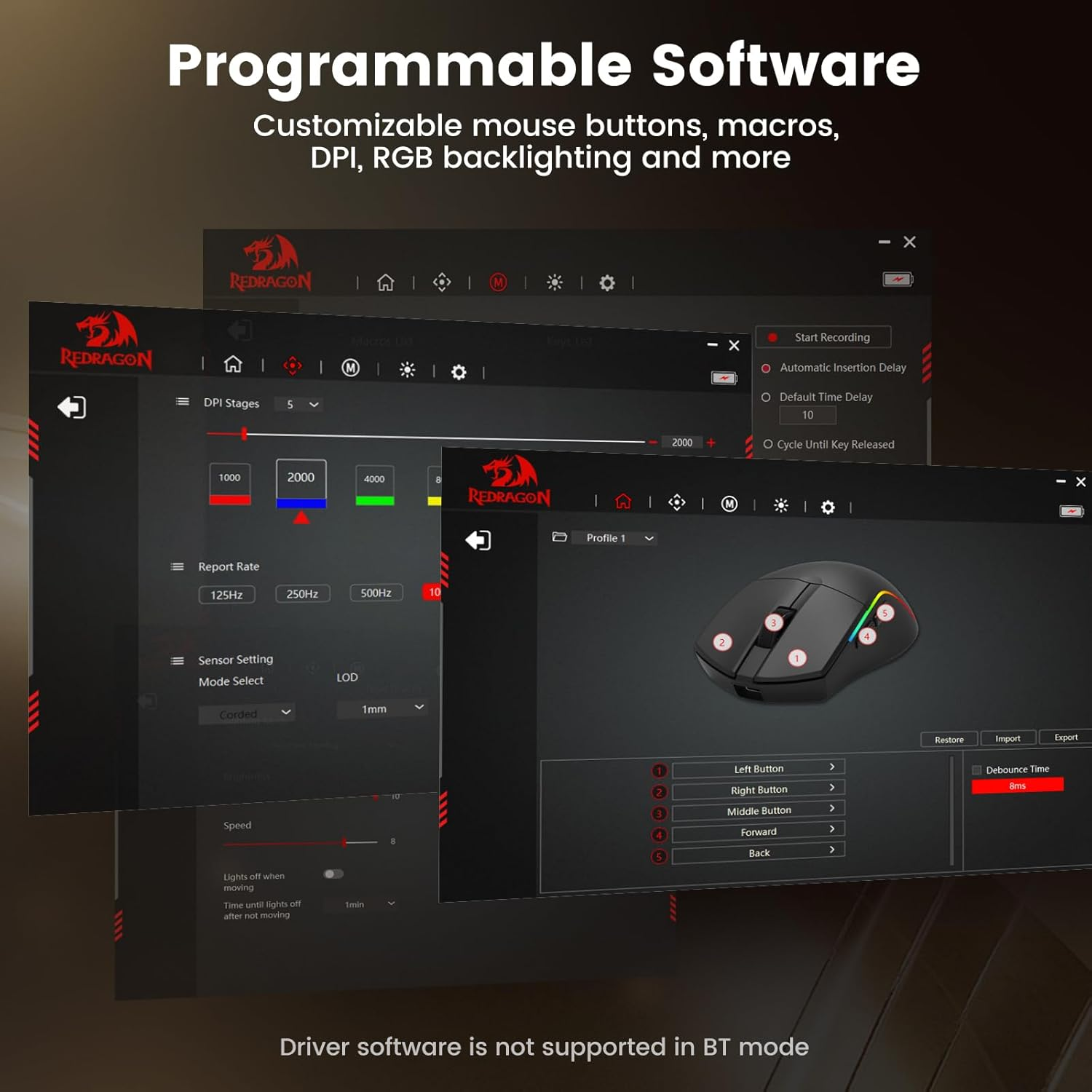 Redragon MCM816-PRO Tri-Mode Wireless Gaming Mouse - Black