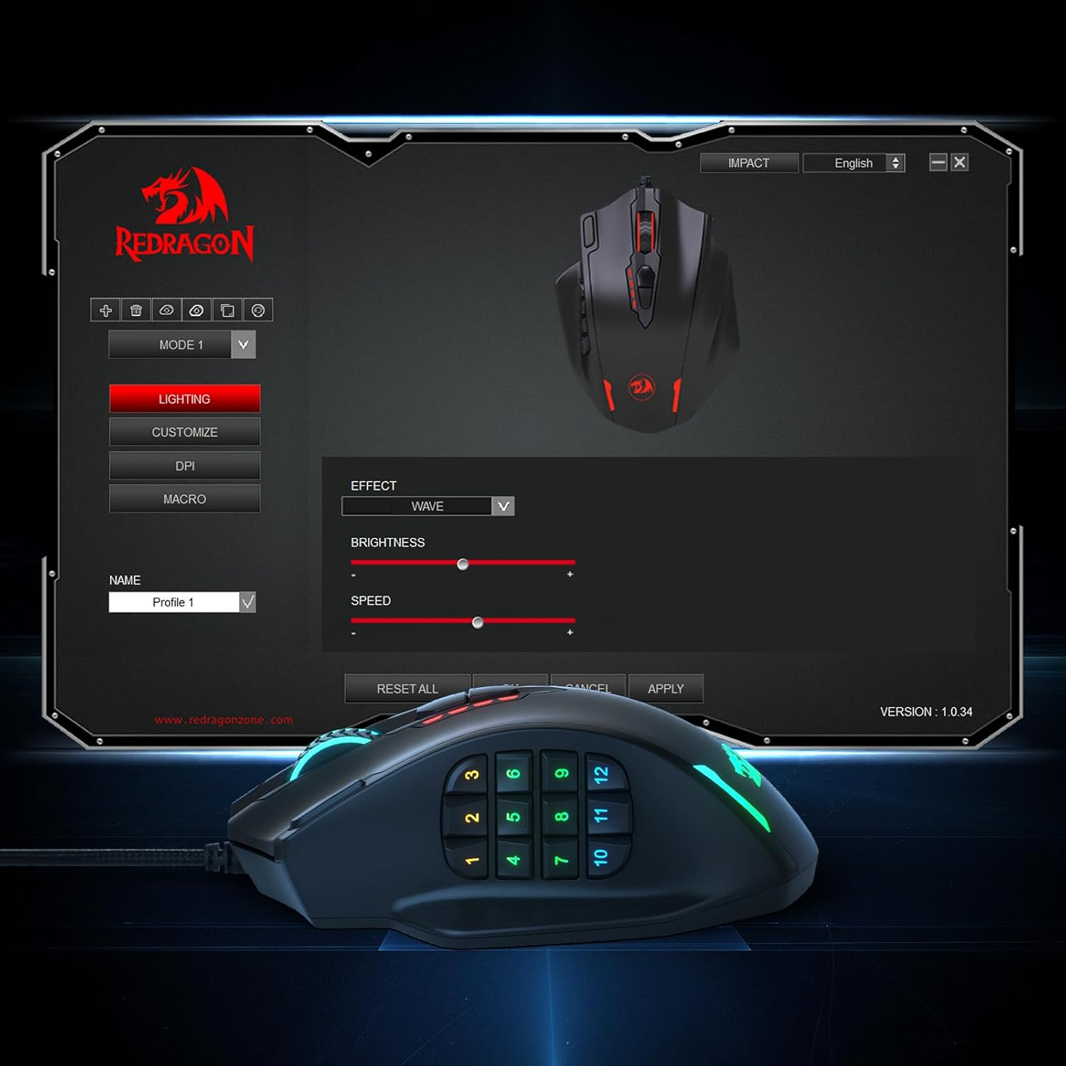 Redragon M908 IMPACT Wired Gaming Mouse - Black
