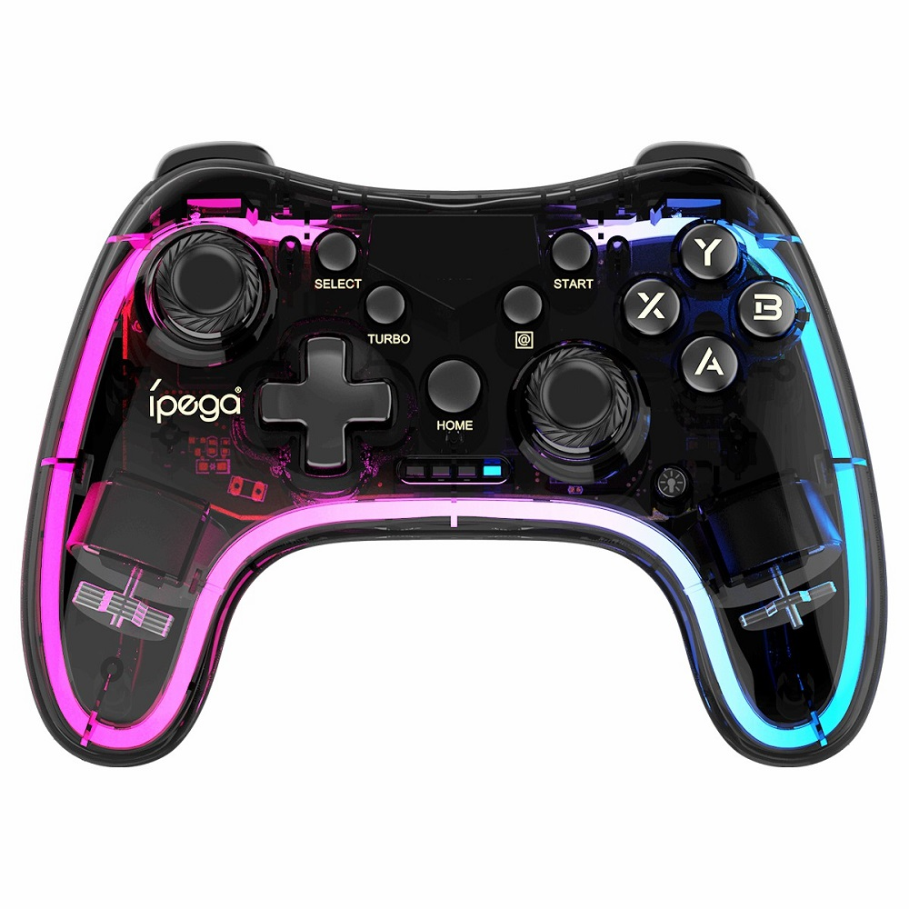 iPega Bluetooth Game Controller RGB Colorful Transparency Gamepad for IOS/Android/PC/NS Host/P4/P3 - Black Diamond