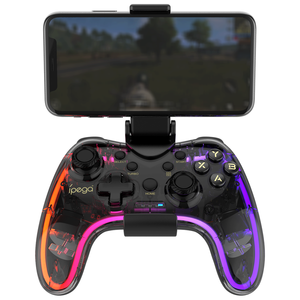 iPega Bluetooth Game Controller RGB Colorful Transparency Gamepad for IOS/Android/PC/NS Host/P4/P3 - Black Diamond